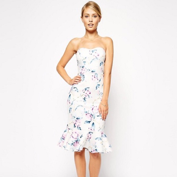 ASOS Dresses & Skirts - ASOS Floral Midi Pep Hem Bandeau Dress